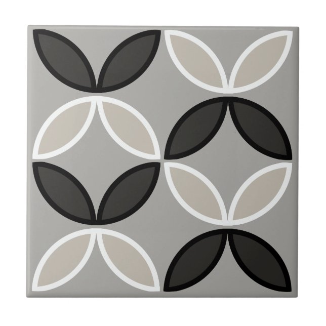 Black white and grey circle or flower petals tile (Front)