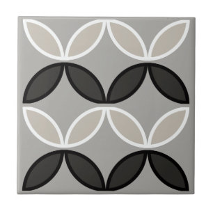Black white and grey circle or flower petals tile