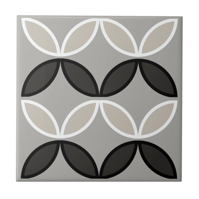Black white and grey circle or flower petals tile (Front)
