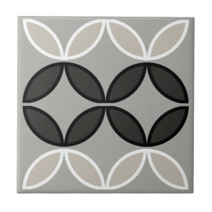 Black white and grey circle or flower petals tile
