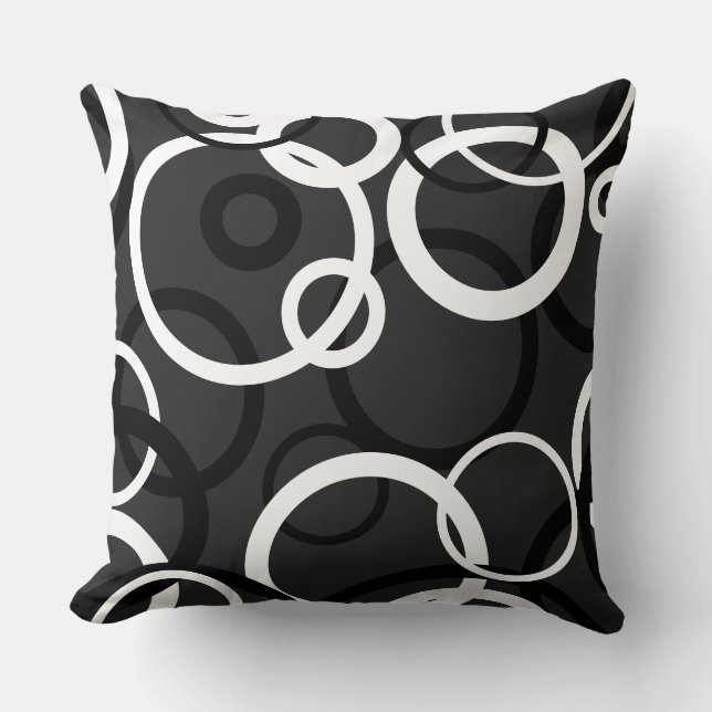 Black, White and Grey Circles Throw Pillow (Front)