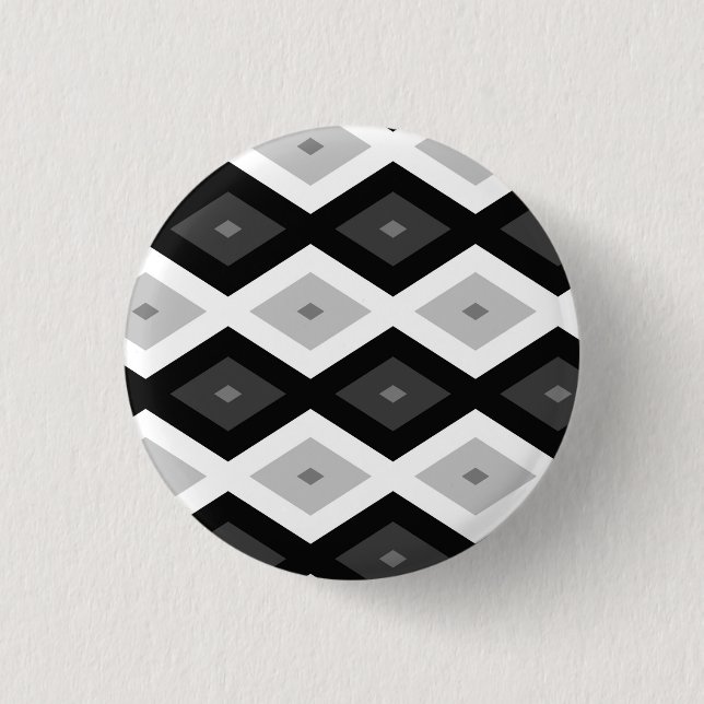 Black, white and grey diamond pattern 1 inch round button (Front)