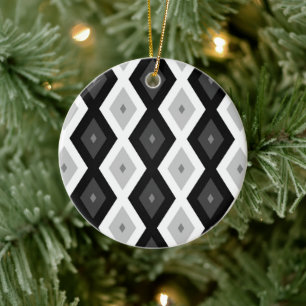 Black, white and grey diamond pattern ceramic ornament