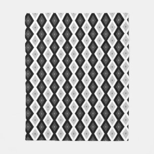 Black, white and grey diamond pattern fleece blanket