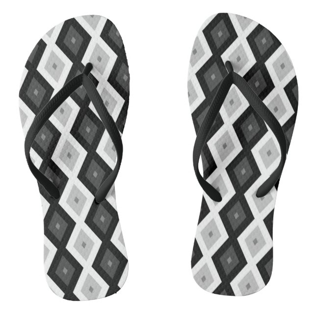 Black, white and grey diamond pattern flip flops (Footbed)
