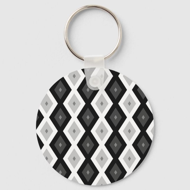 Black, white and grey diamond pattern keychain (Front)