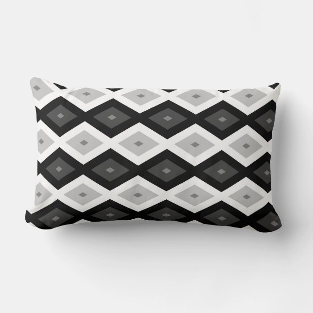 Black, white and grey diamond pattern lumbar pillow (Front)