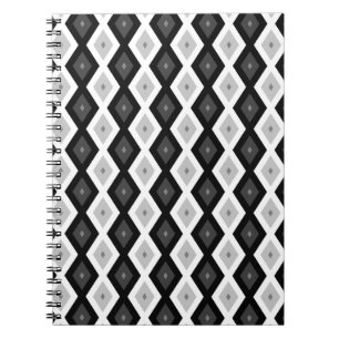 Black, white and grey diamond pattern notebook