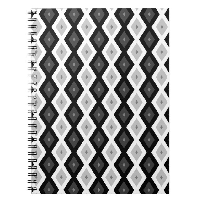 Black, white and grey diamond pattern notebook (Front)