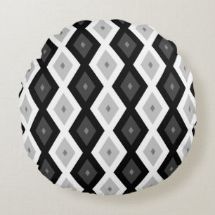 Black, white and grey diamond pattern round pillow