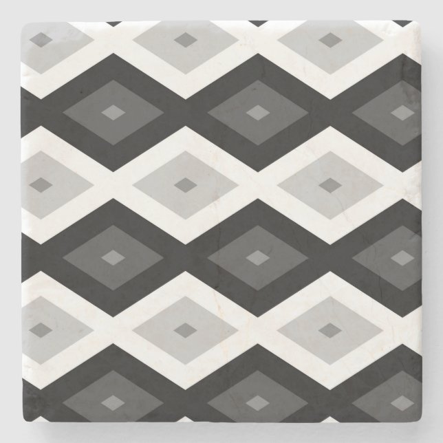 Black, white and grey diamond pattern stone coaster (Front)