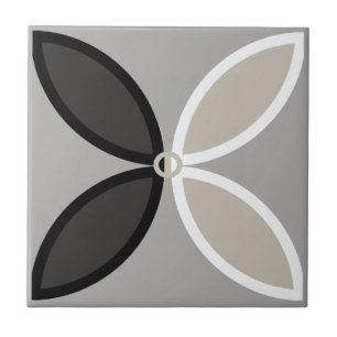 Black white and grey four flower petals tile