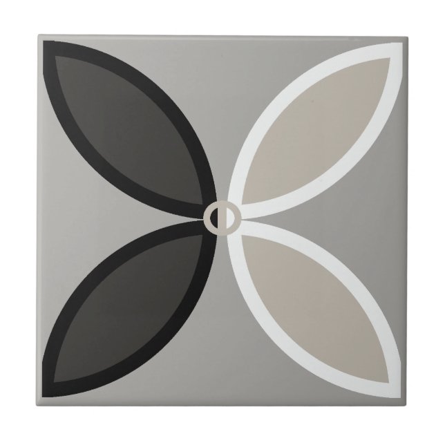 Black white and grey four flower petals tile (Front)
