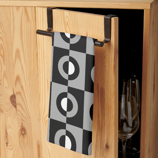 Black, White and Grey Geometric Pattern Kitchen Towel (Thirds Fold)