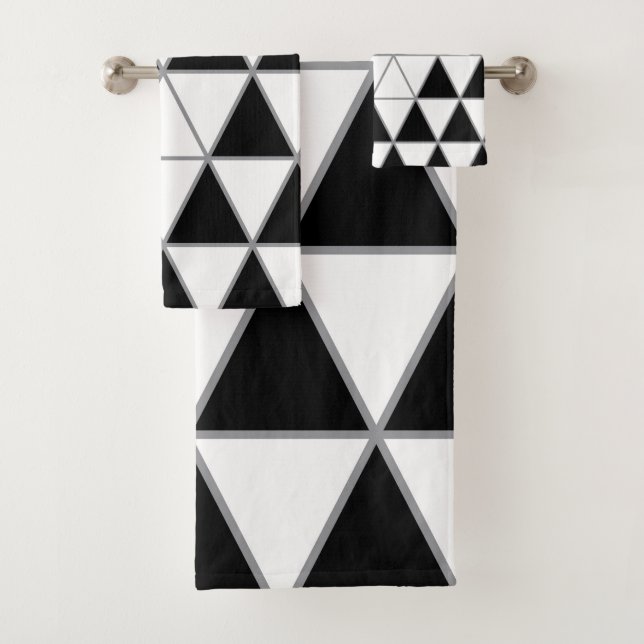 Black, white and grey geometric triangle pattern. bath towel set (Insitu)