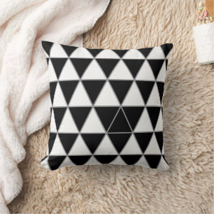 Black, white and grey geometric triangle pattern. throw pillow