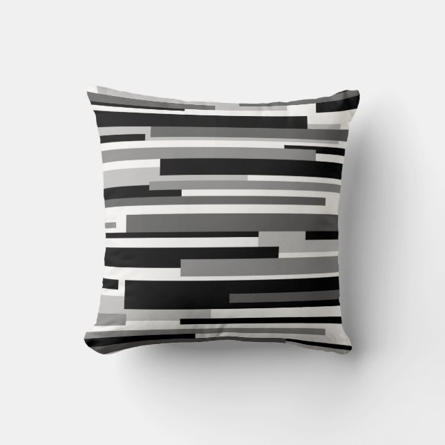 Black, White and Grey Horizontal Lines Throw Pillow (Front)