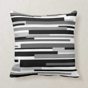 Black, White and Grey Horizontal Lines Throw Pillow