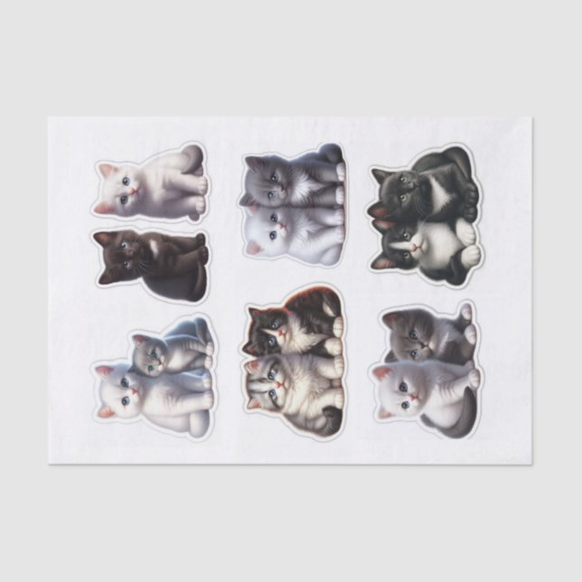 Black, White, and Grey Kitten Fussy Cuts Tissue Paper (Front)