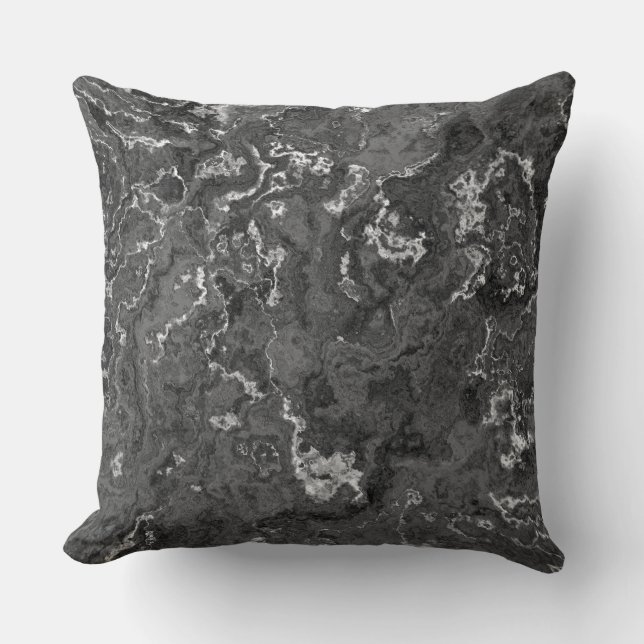 Black, White, and Grey Marble abstract Throw Pillow (Front)