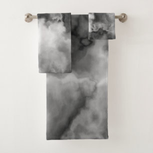 Black, white and Grey Marbled Abstract   Bath Towel Set