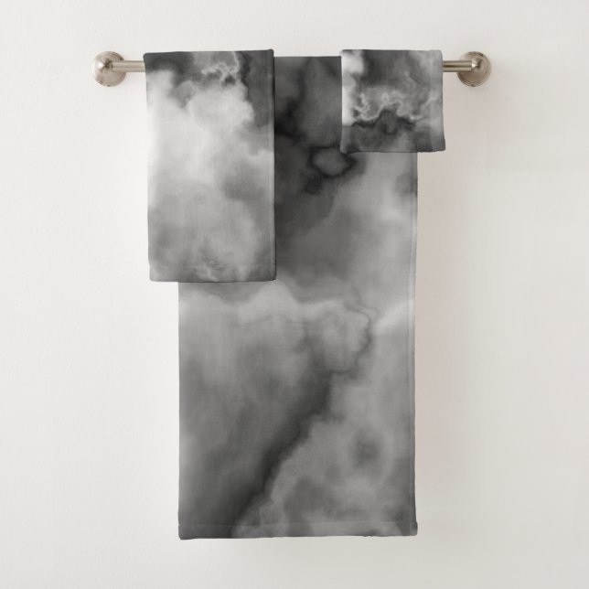 Black, white and Grey Marbled Abstract   Bath Towel Set (Insitu)