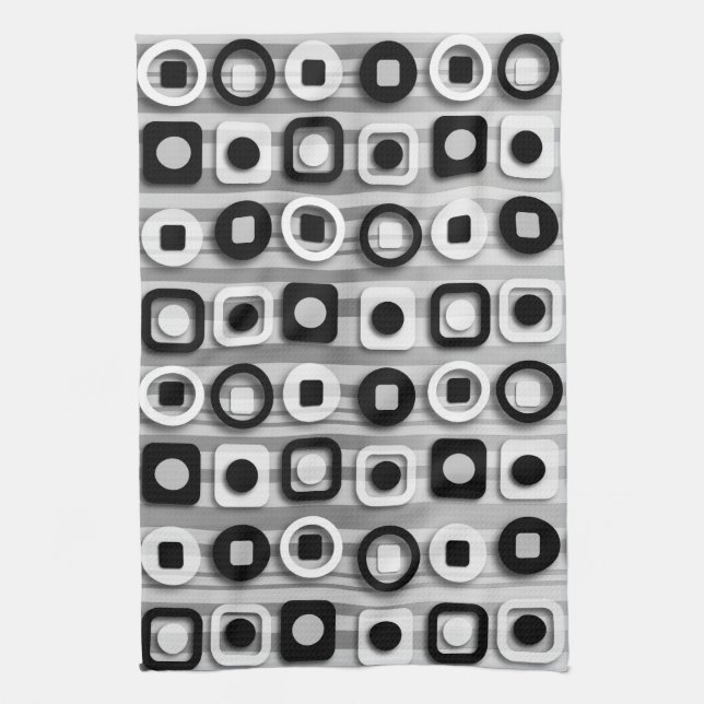 Black White and Grey Modern Pattern Kitchen Towel (Vertical)