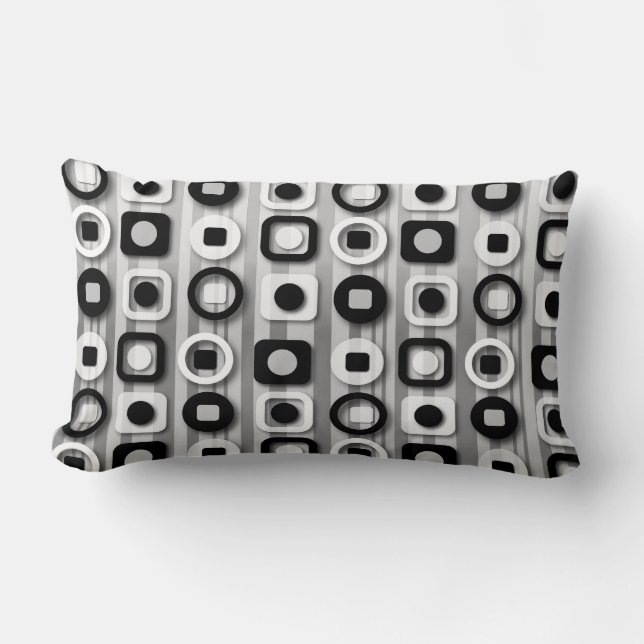 Black White and Grey Modern Pattern Lumbar Pillow (Front)