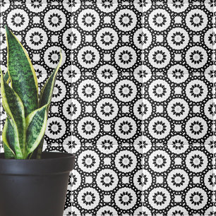 Black White and Grey Mosaic Boho Geometric Pattern Tile