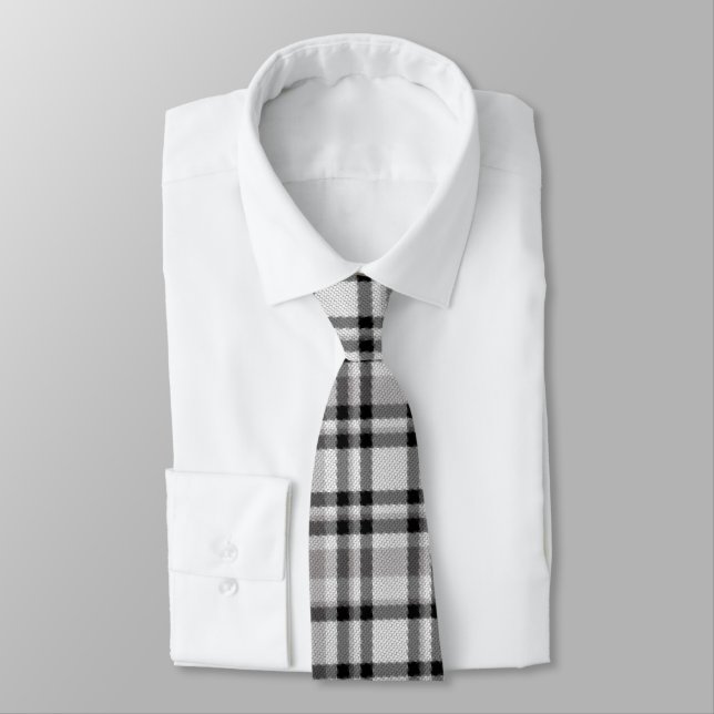 Black White and Grey Plaid Tie (Tied)