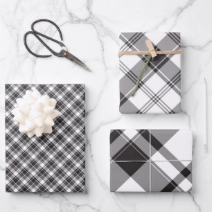 Black White and Grey Plaid Wrapping Paper Sheet