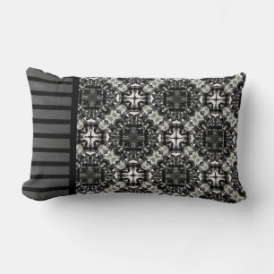 Black, White, and Grey Ruffled Mandalas Pattern Lumbar Pillow