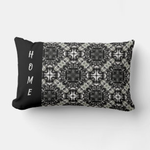 Black, White, and Grey Ruffled Mandalas Pattern Lumbar Pillow
