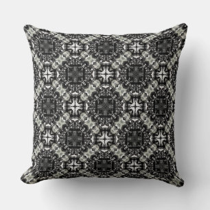 Black, White, and Grey Ruffled Mandalas Pattern Throw Pillow