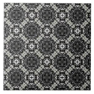 Black, White, and Grey Ruffled Mandalas Pattern Tile