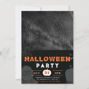 Black, White and Grey Spiderweb Black Halloween Invitation
