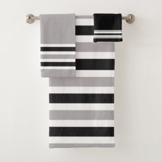 Black, White and Grey Striped Alternating Pattern  Bath Towel Set