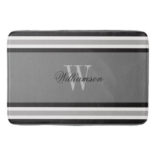 Black White and Grey Striped Monogrammed    Bath Mat