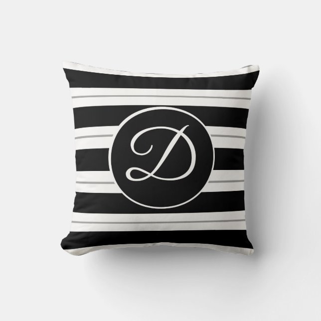 Black, White And Grey Stripes Throw Pillow (Front)