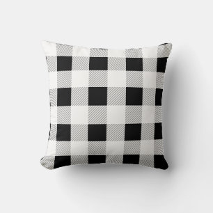 Black White and Grey Tartan Pattern Throw Pillow