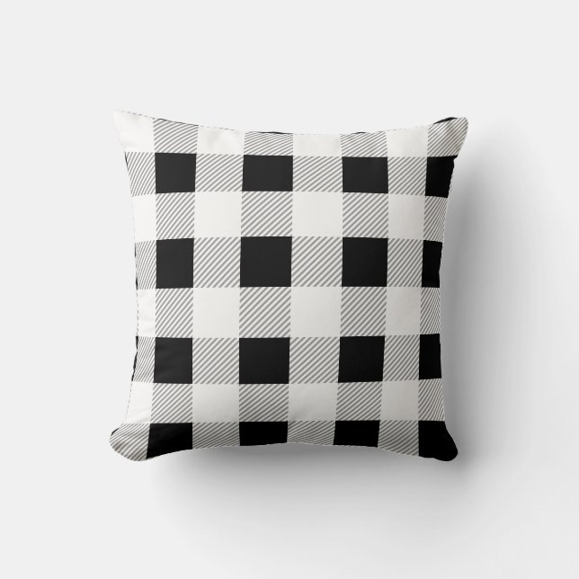 Black White and Grey Tartan Pattern Throw Pillow (Front)