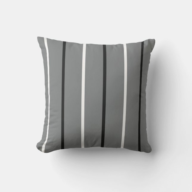 Black White and Grey Thin Stripes  Outdoor Pillow (Front)