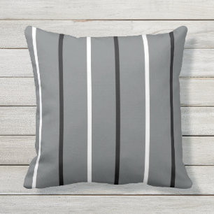Black White and Grey Thin Stripes  Outdoor Pillow