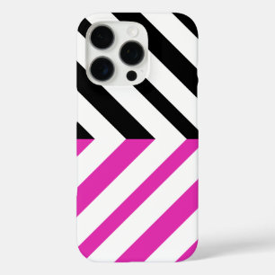 Black, White and Hot Pink Classic Chevron Pattern iPhone 16 Pro Case