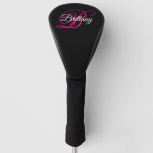 Black White and Hot Pink Fancy Script Monogram Golf Head Cover