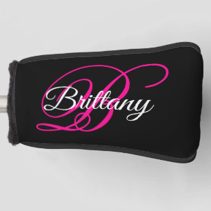 Black White and Hot Pink Fancy Script Monogram Golf Head Cover