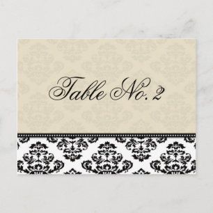 Black White and Ivory Damask Wedding Table Number Postcard