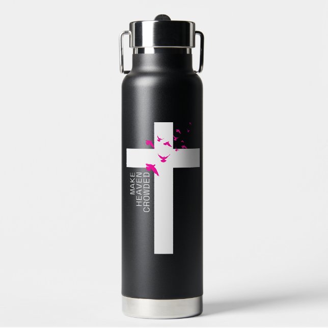 Black White and Magenta Minimalist Christian Water Bottle (Front)