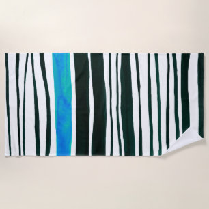 Black, white and mediterranean blue stripes beach towel