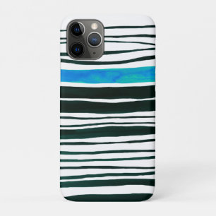 Black, white and mediterranean blue stripes iPhone 11 pro case